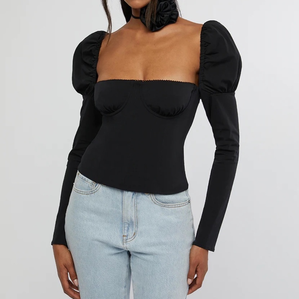 WeWoreWhat Black long sleeve corset top